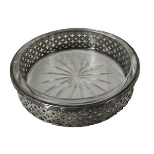 Vintage/Antique Watrous Nickel Silver 0223 Starburst Glass Coaster Trinket Dish